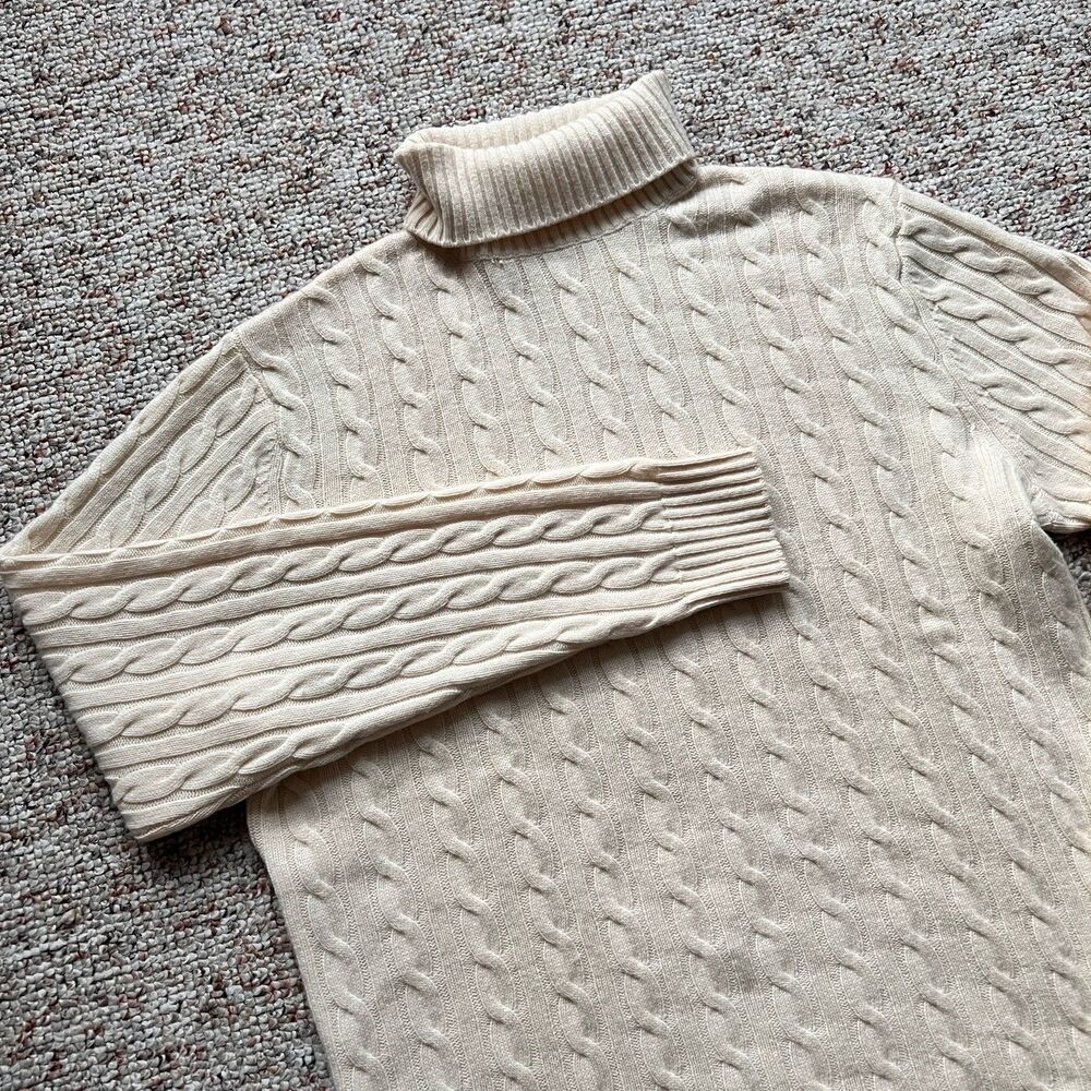 Suitsupply Wool Cashmere Cable Knit Turtleneck Sweater Cream Mens XL BB25